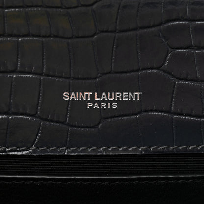Saint Laurent Calfskin Crocodile Embossed Small Classic Monogram Kate Tassel Satchel Smog 7 of 10