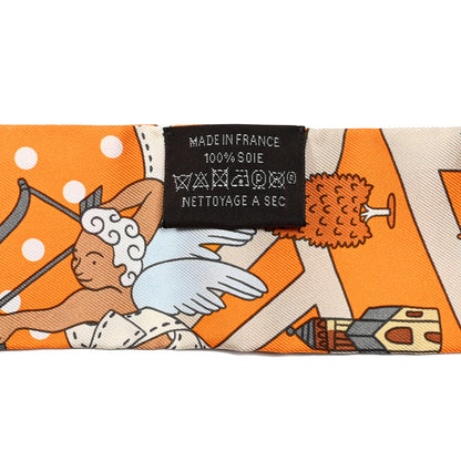 Hermes Silk Les Nouveaux Amoureux de Paris Twilly Orange Ciel Beige 3 of 4