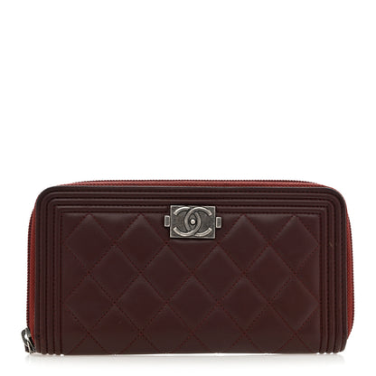 Chanel Lambskin Quilted Boy Zip Around Wallet Burgundy 1 of 9