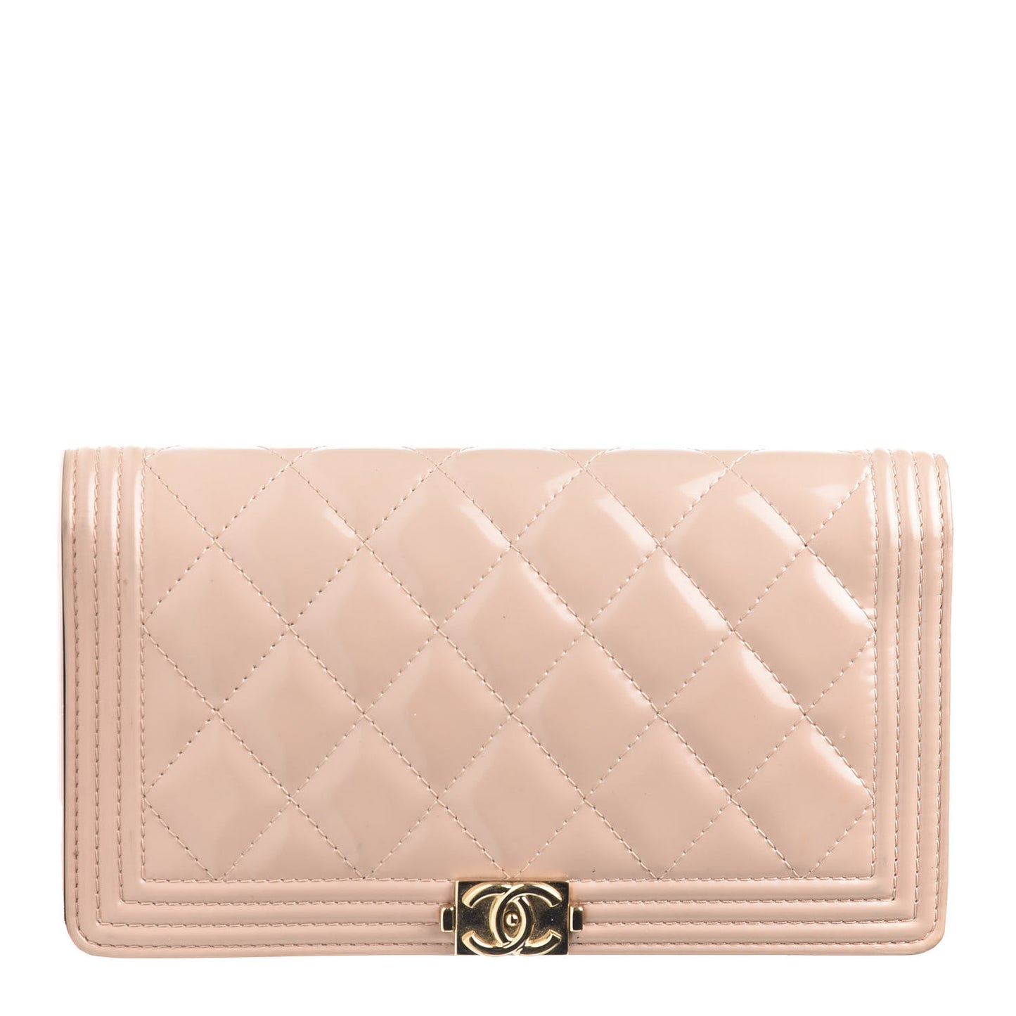 Iridescent Calfskin Quilted Boy Yen Wallet Light Pink