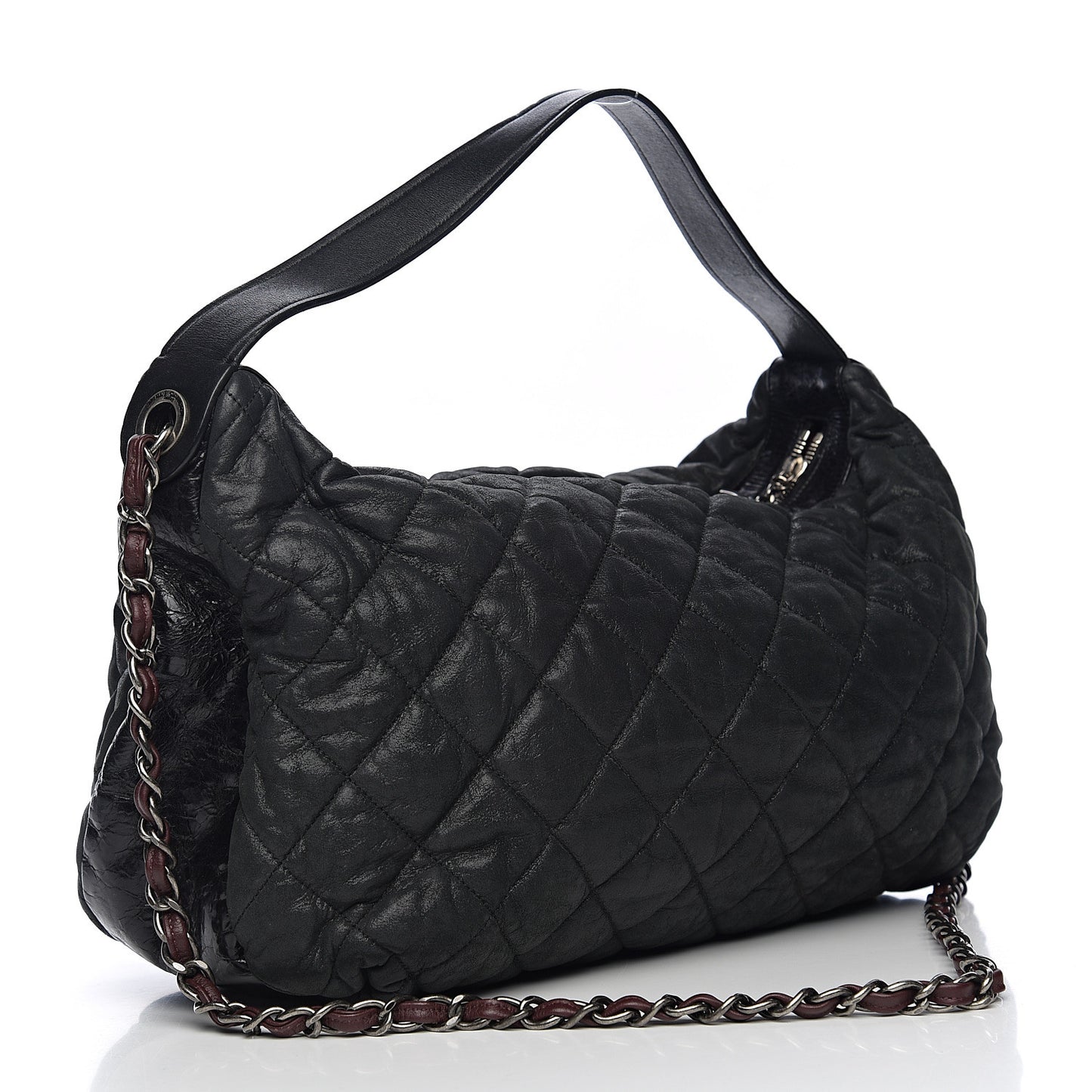 Iridescent Calfskin Quilted Coco Daily Dark Grey