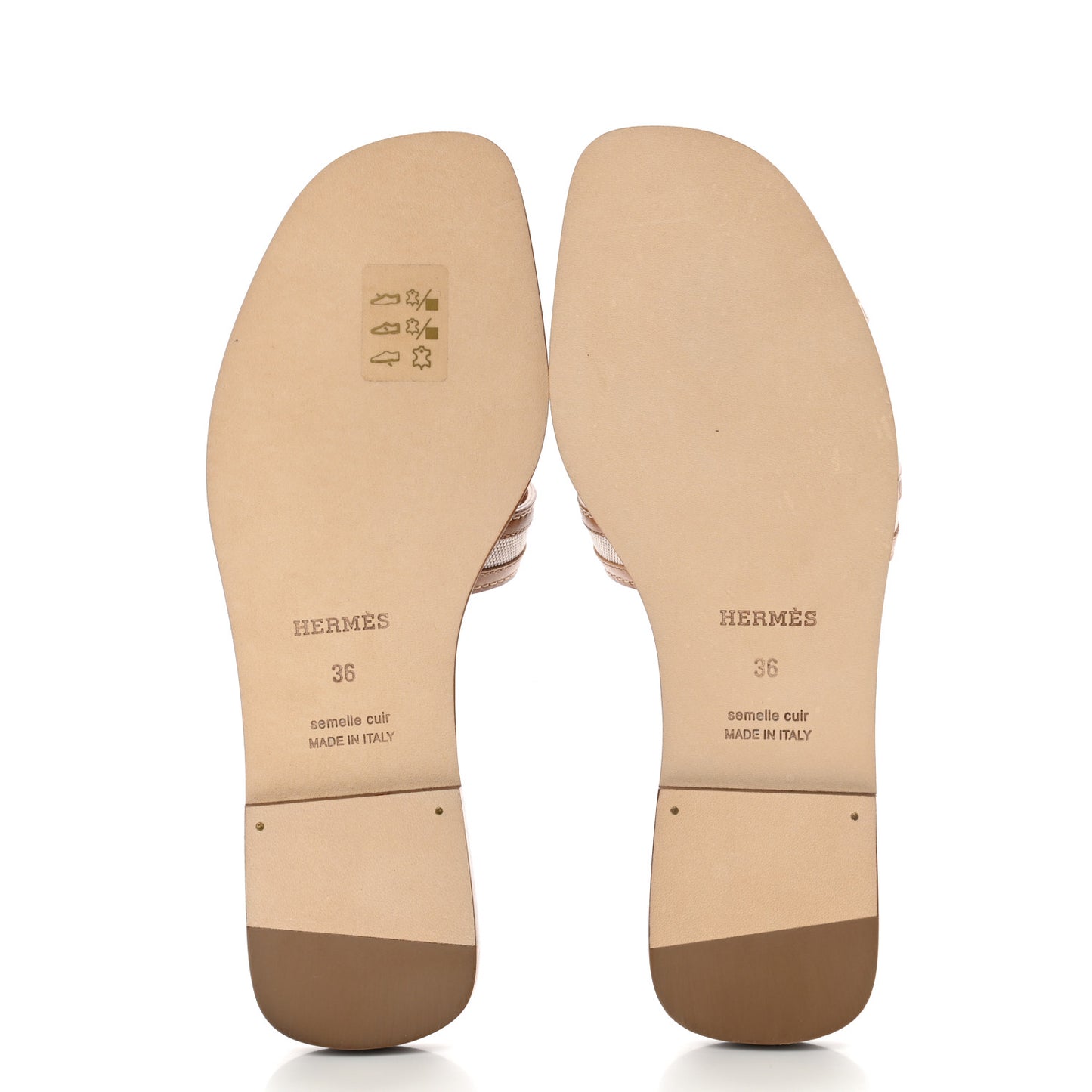 Calfskin Canvas Oran Sandals 36 Noisette Beige Dore