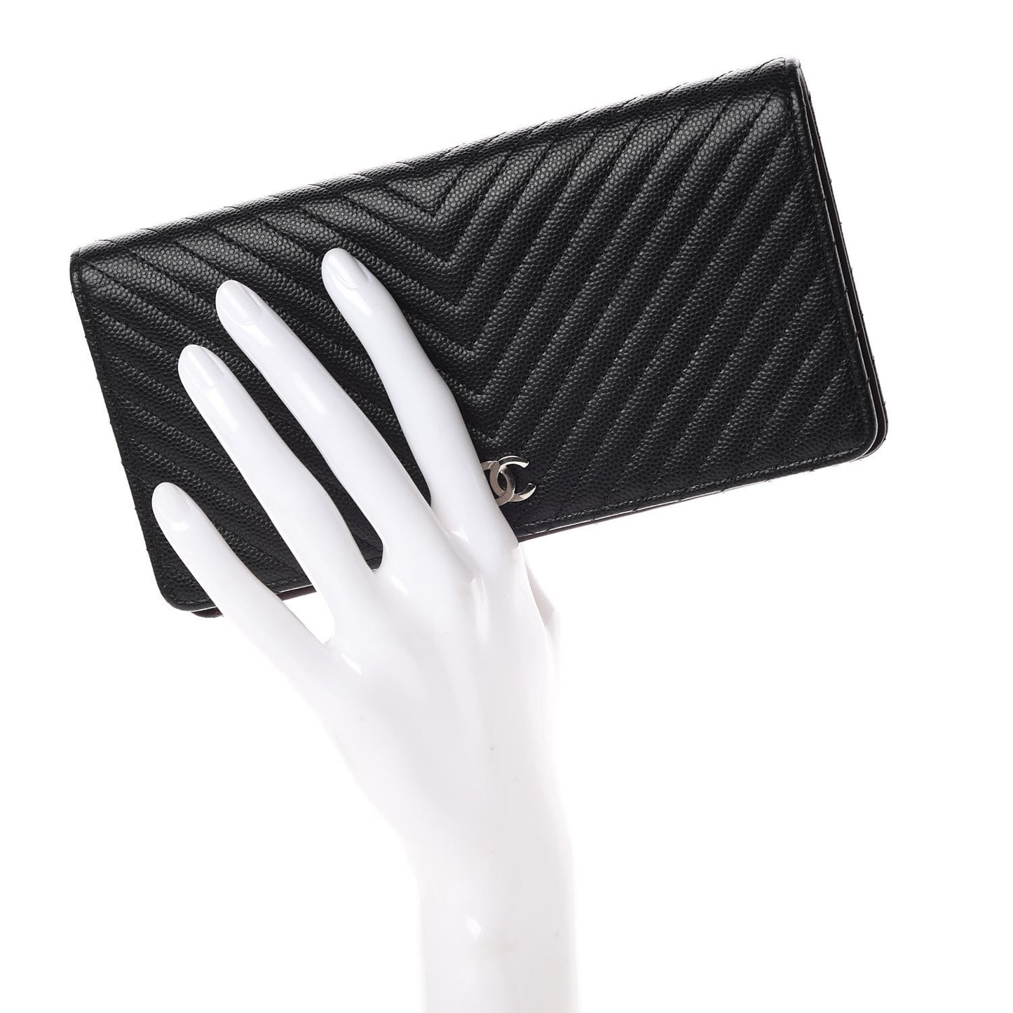 Caviar Chevron Quilted Yen Wallet Black