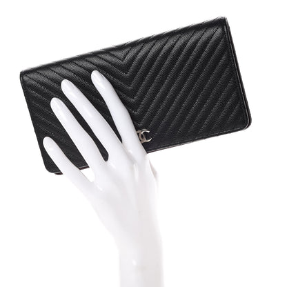 Chanel Caviar Chevron Quilted Yen Wallet Black 2 of 13