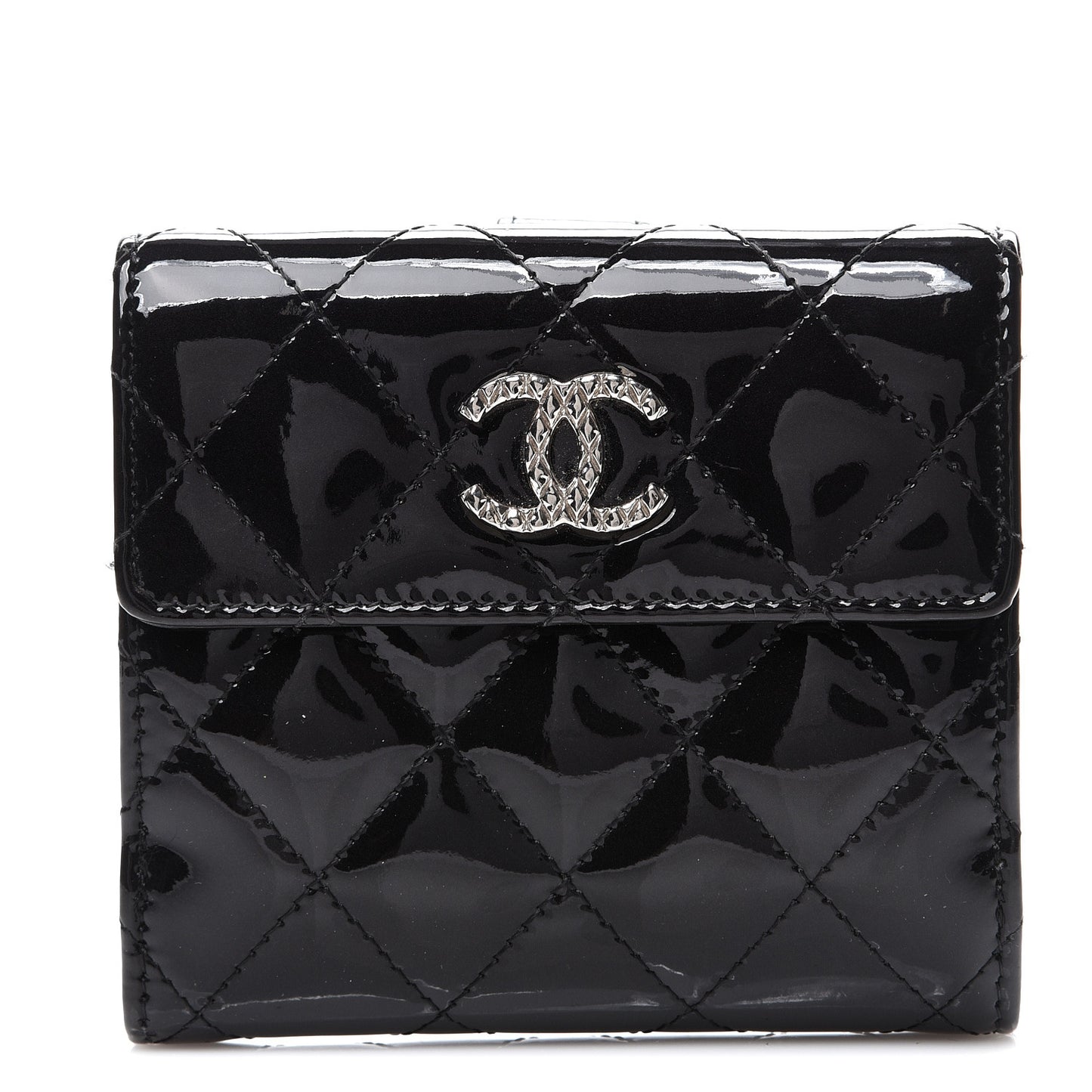 Patent Quilted Brilliant Compact Wallet Black