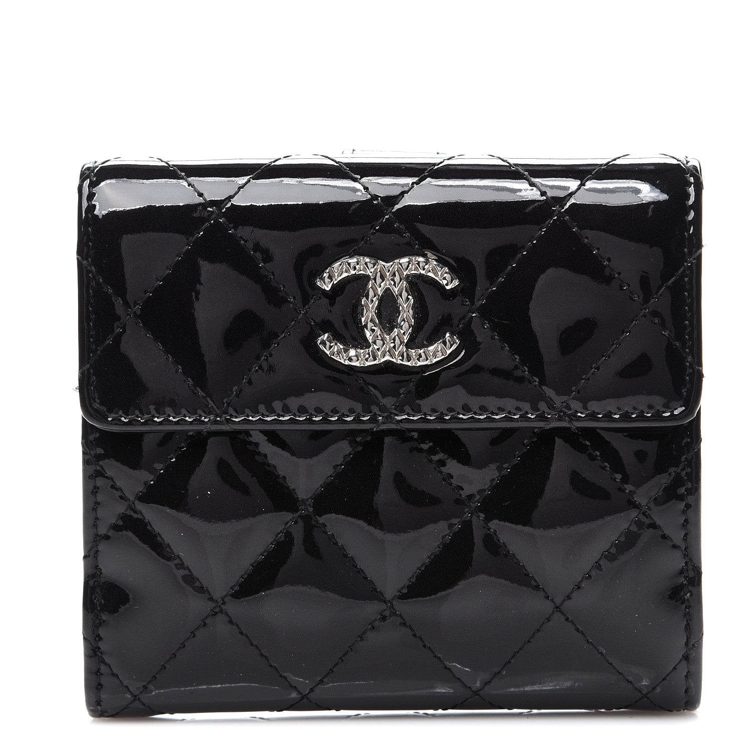 Chanel Patent Quilted Brilliant Compact Wallet Black 1 of 10