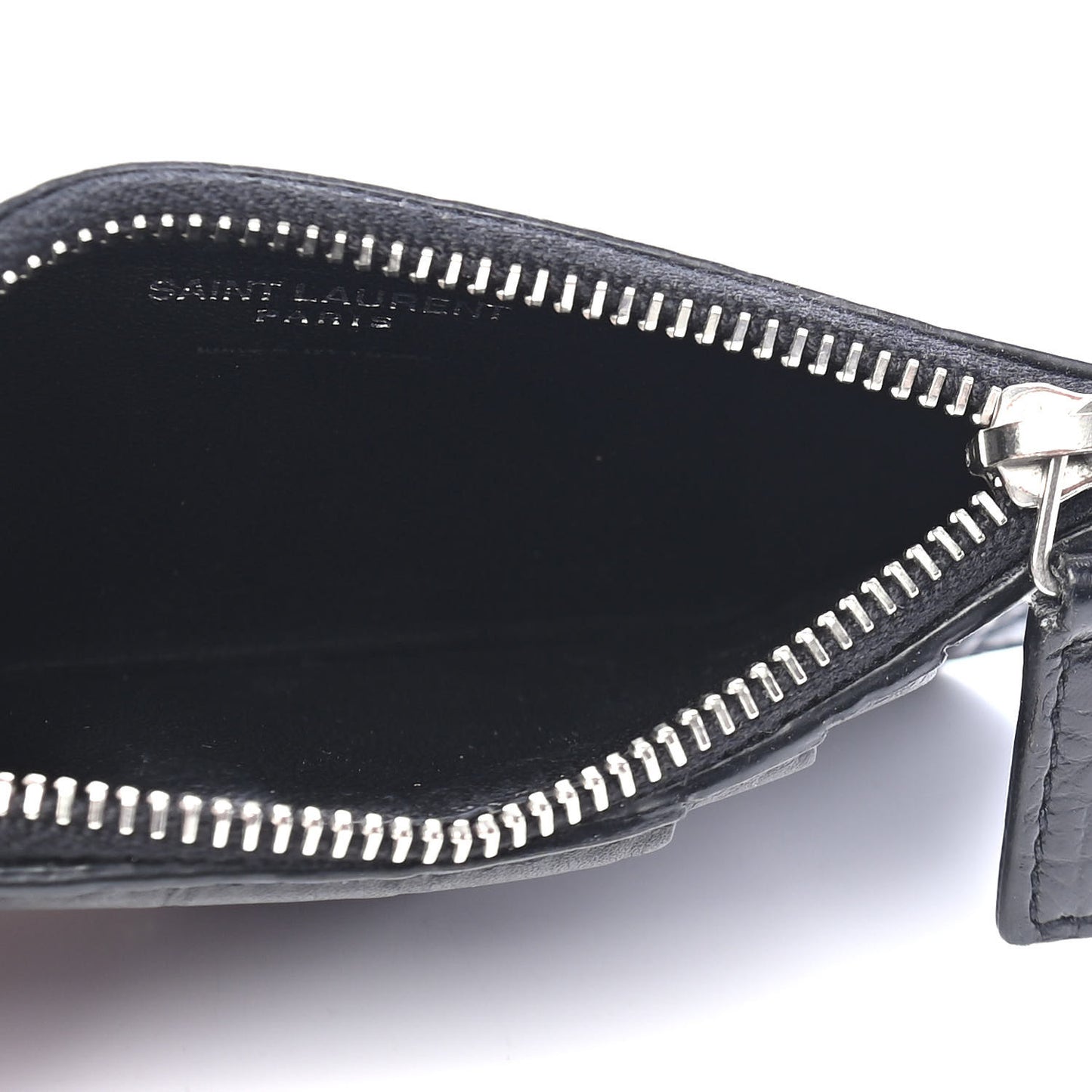 Calfskin Crocodile Embossed 5 Fragments Zip Pouch Card Holder Black
