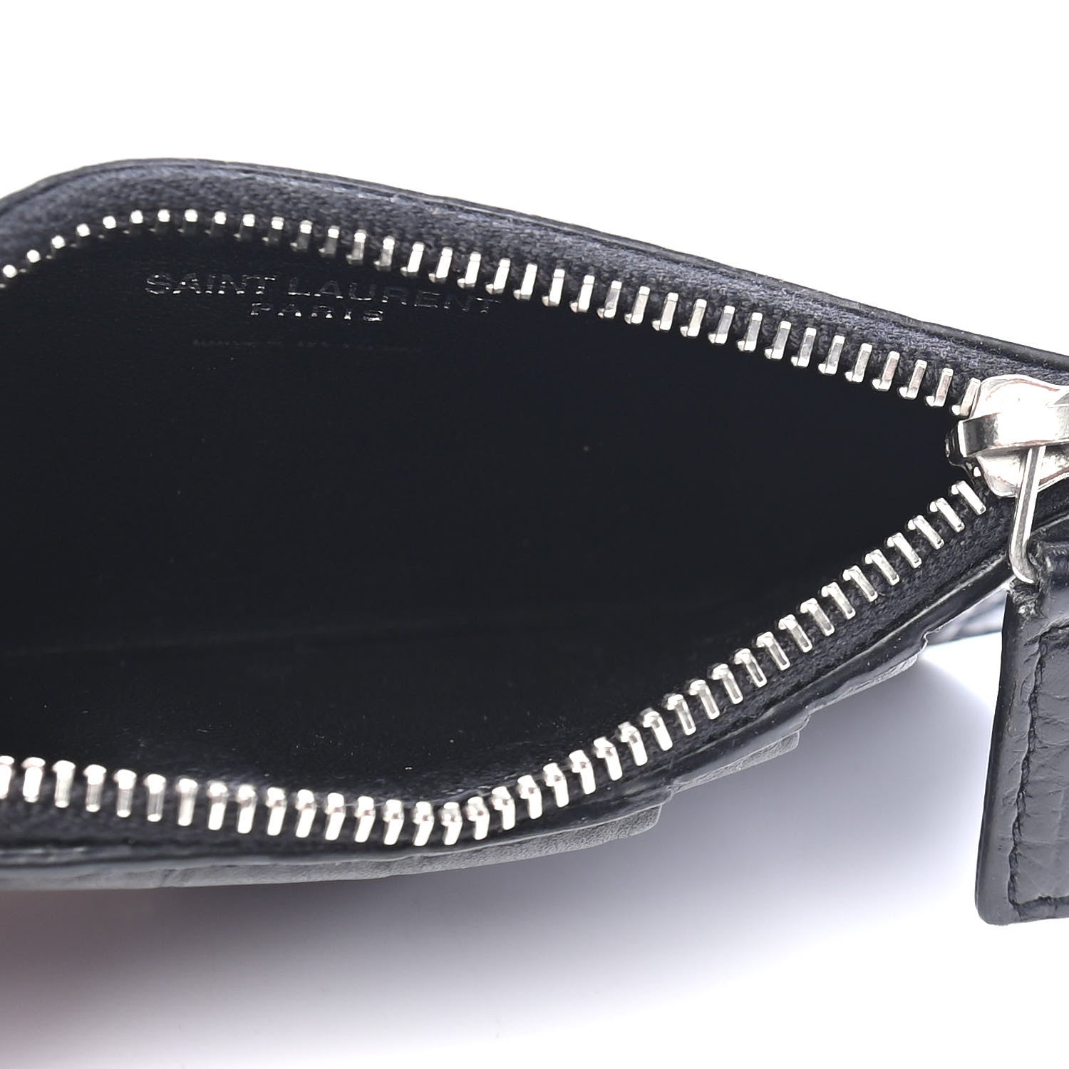 Saint Laurent Calfskin Crocodile Embossed 5 Fragments Zip Pouch Card Holder Black 5 of 8