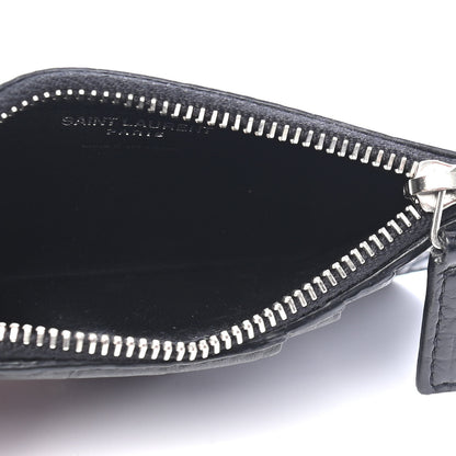 Saint Laurent Calfskin Crocodile Embossed 5 Fragments Zip Pouch Card Holder Black 5 of 8