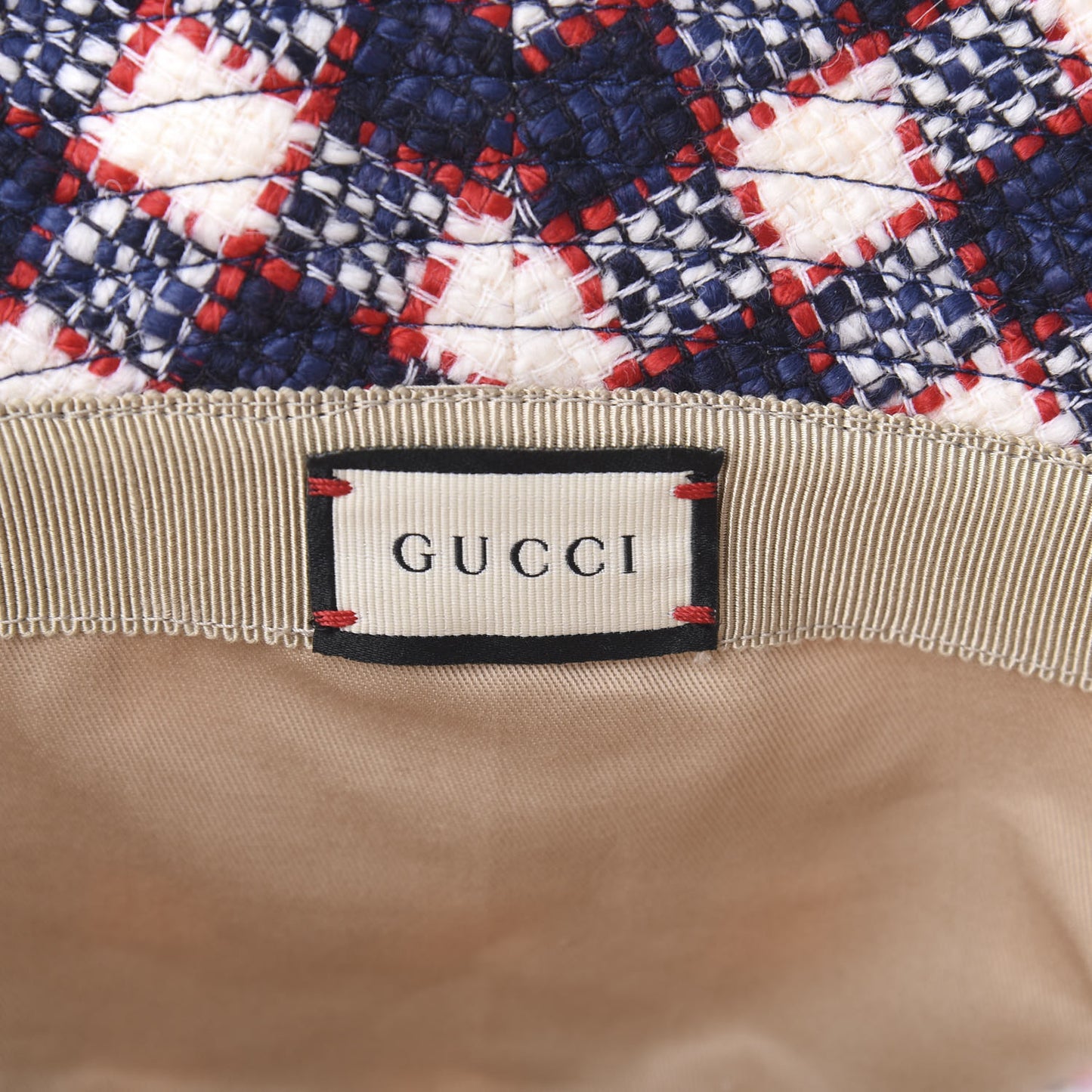 Vintage Tweed Check Bucket Hat M White Hibiscus Red Marine