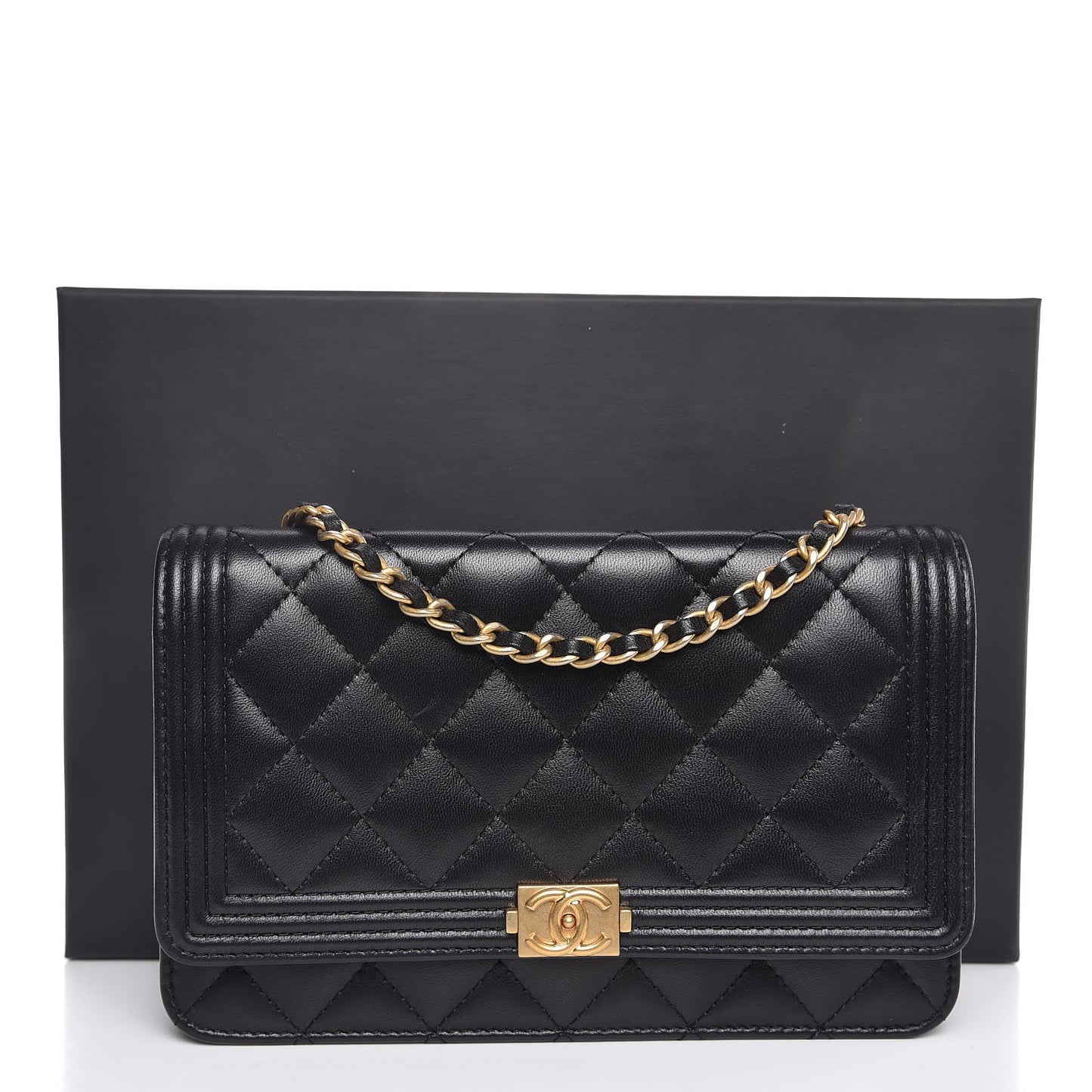 Lambskin Quilted Boy Wallet On Chain WOC Black