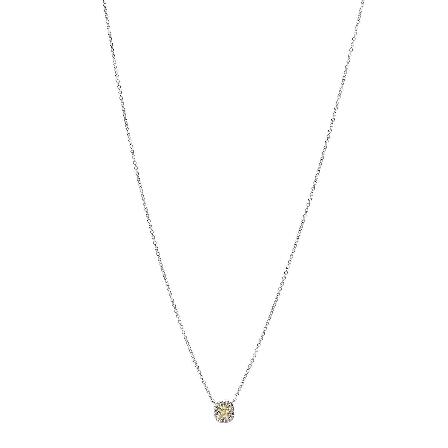 Tiffany Platinum 18K Yellow Gold Fancy Intense Yellow Diamond .34ct Mini Soleste Pendant Necklace 1 of 6