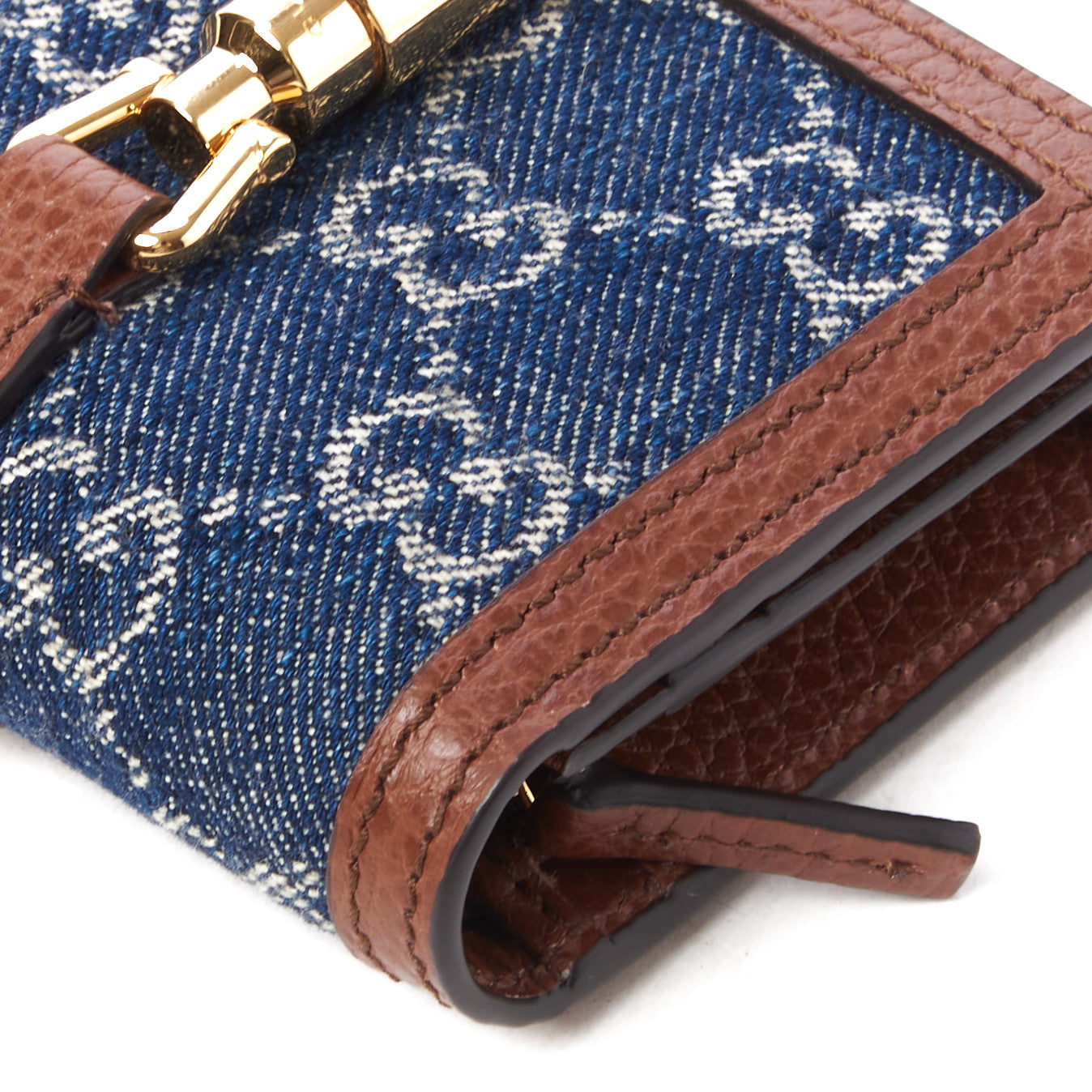 Gucci New Denim GG Monogram Jackie 1961 Card Case Blue Tea Cuir 4 of 8