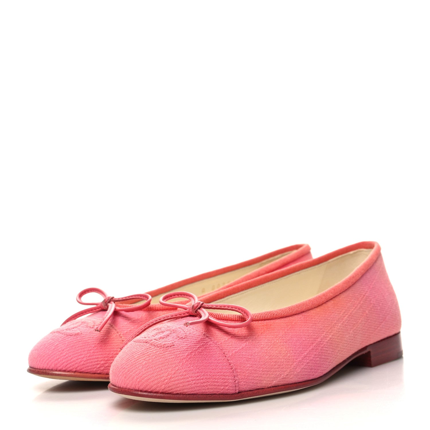 Chanel Fabric Cap Toe CC Ballerina Flats 35.5 Coral Pink Orange 3 of 8