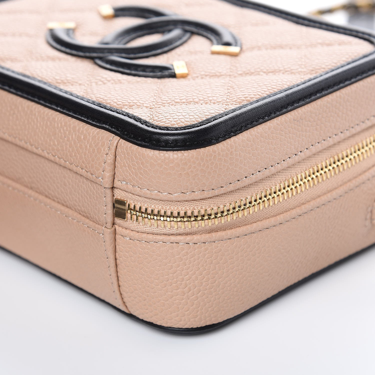 Chanel Caviar Quilted Small CC Filigree Vanity Case Beige Black 10 of 12