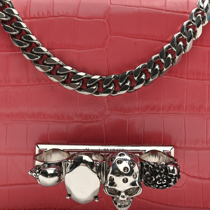 Alexander McQueen Shiny Crocodile Embossed Jeweled Satchel Pink 7 of 9