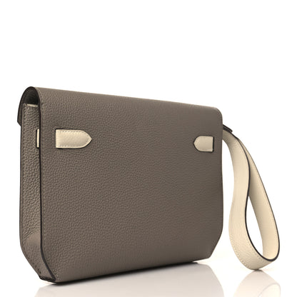 Hermes Togo Horseshoe Kelly Depeches 25 Pouch Etain Nata 3 of 9