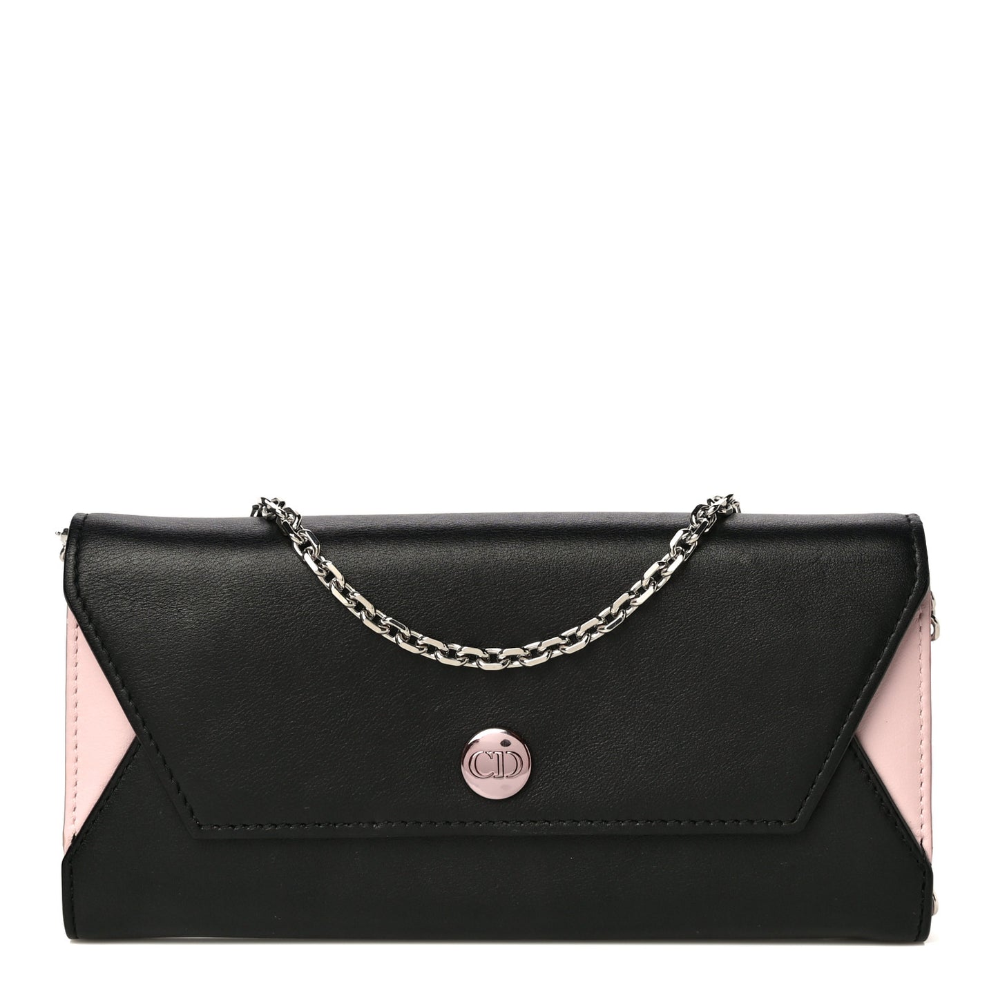 Calfskin Bi-Color Envelope Chain Wallet Pink Black