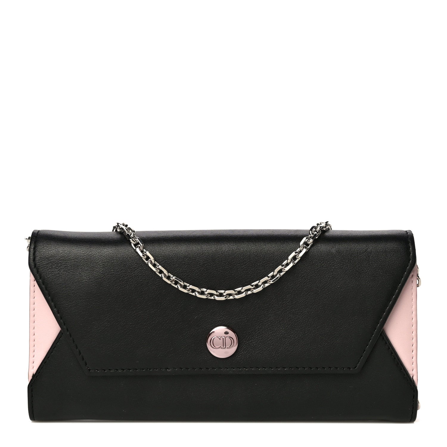 Christian Dior Calfskin Bi-Color Envelope Chain Wallet Pink Black 1 of 15