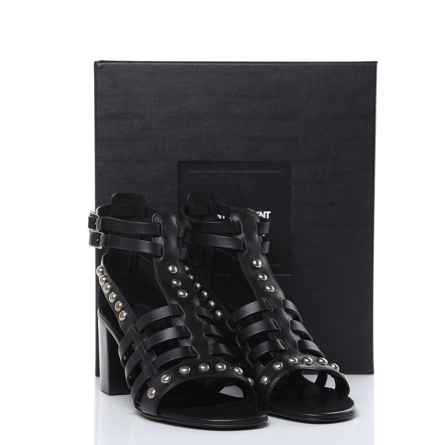 Calfskin Studded Gladiator Sandals 37.5 Black