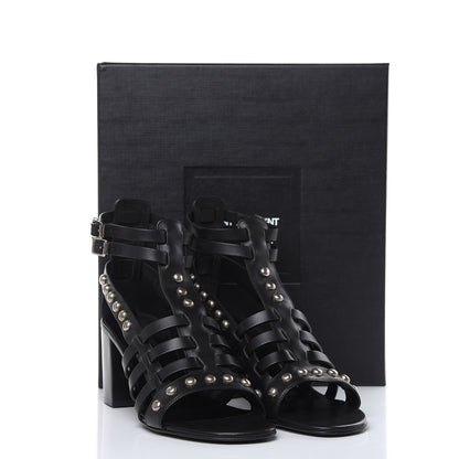Saint Laurent Calfskin Studded Gladiator Sandals 37.5 Black 8 of 8