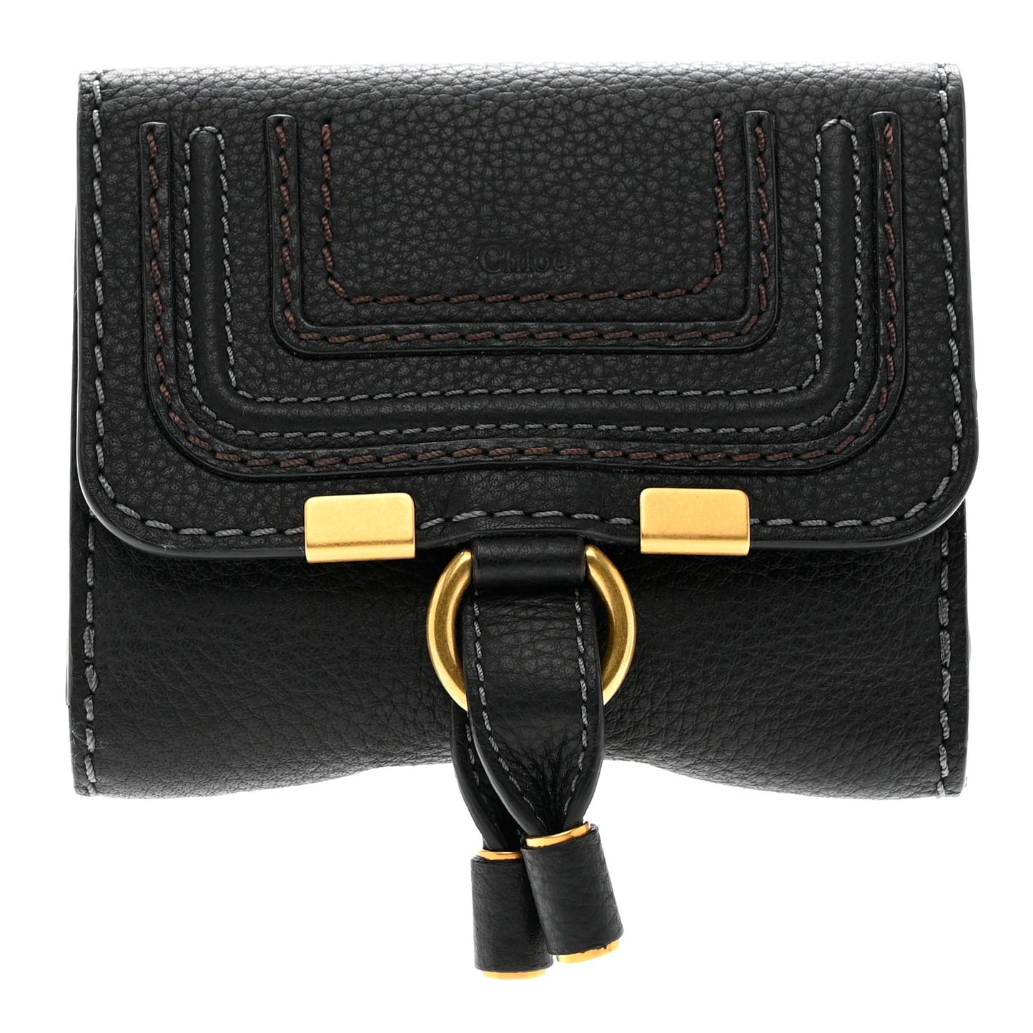 Grained Calfskin Marcie Square Wallet Black