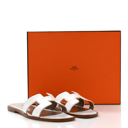 Hermes Box Calfskin Oran Sandals 38 White 10 of 10