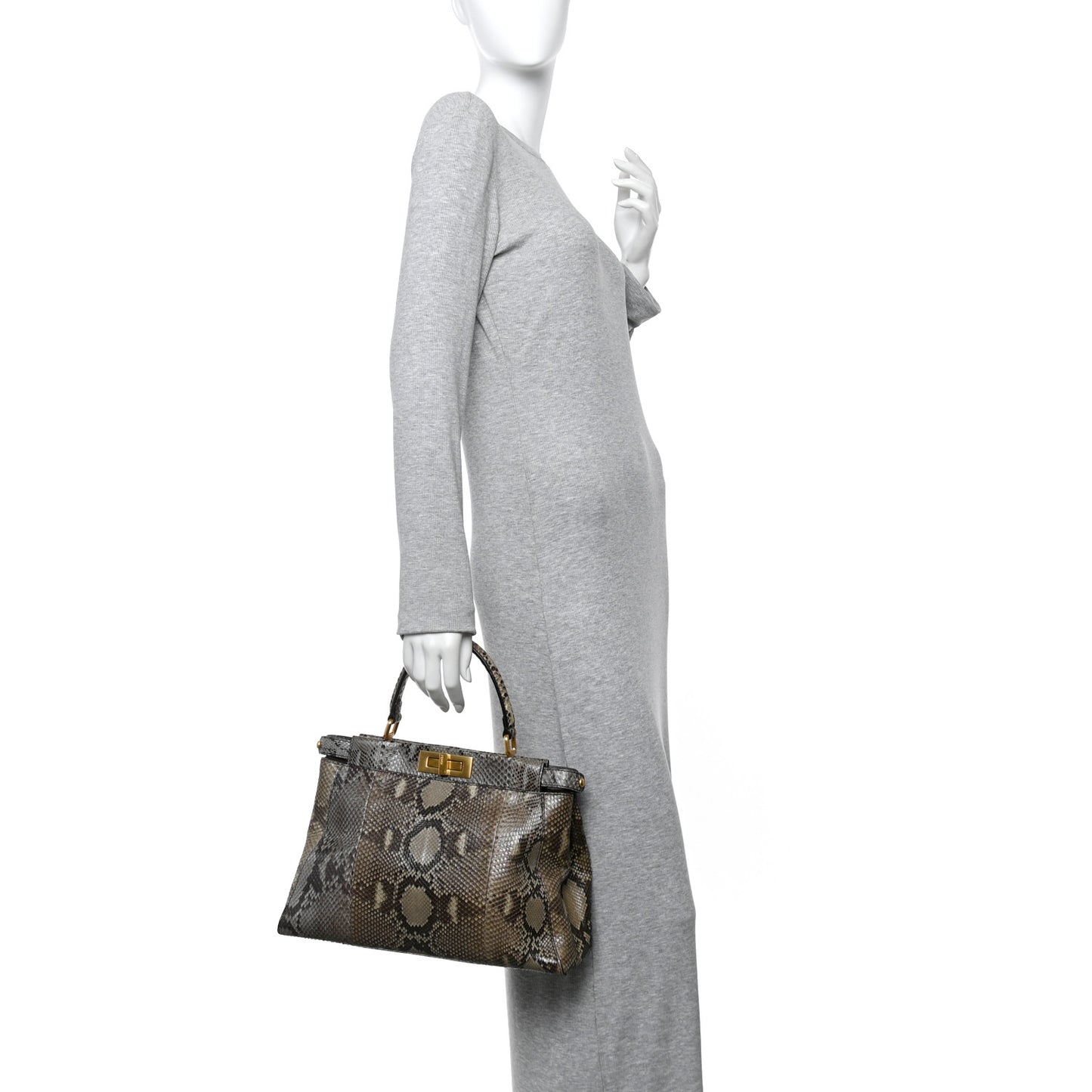 Snakeskin Medium Peekaboo Iconic Satchel Asfalto Nocciola