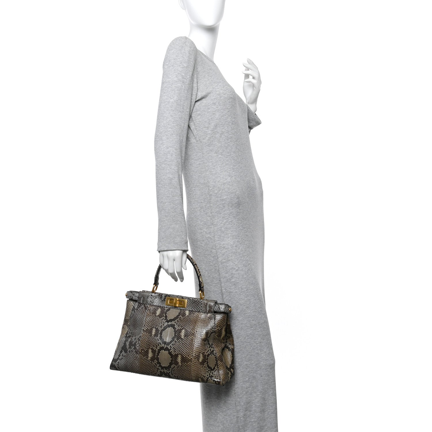 Fendi Snakeskin Medium Peekaboo Iconic Satchel Asfalto Nocciola 2 of 12
