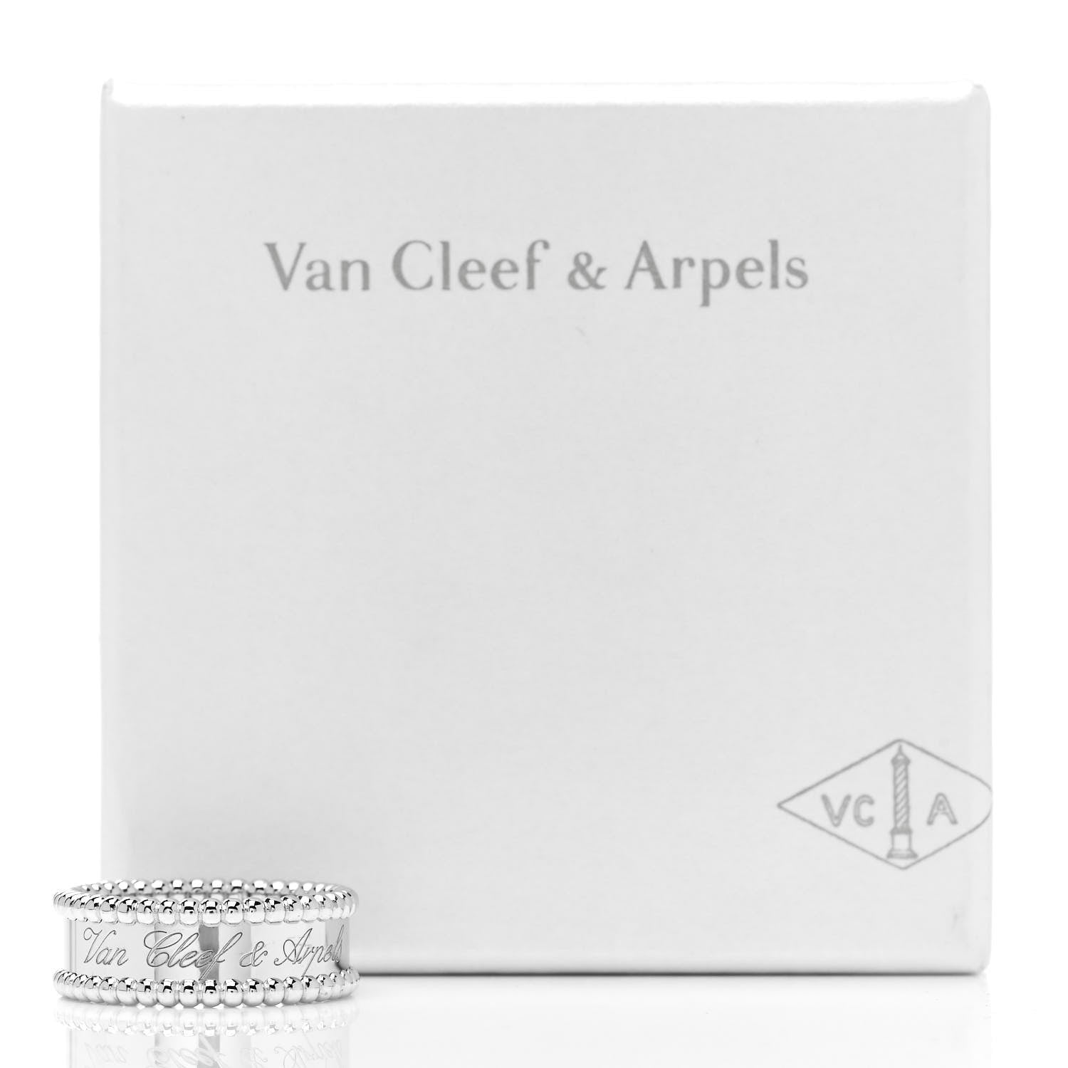 Van Cleef & Arpels 18K White Gold Perlee Signature Ring 58 8.25 6 of 6