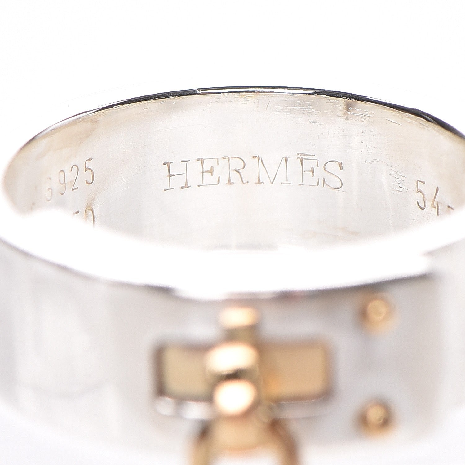 Hermes Sterling Silver 18K Yellow Gold Kelly Cadena Ring 54 6.25 4 of 8