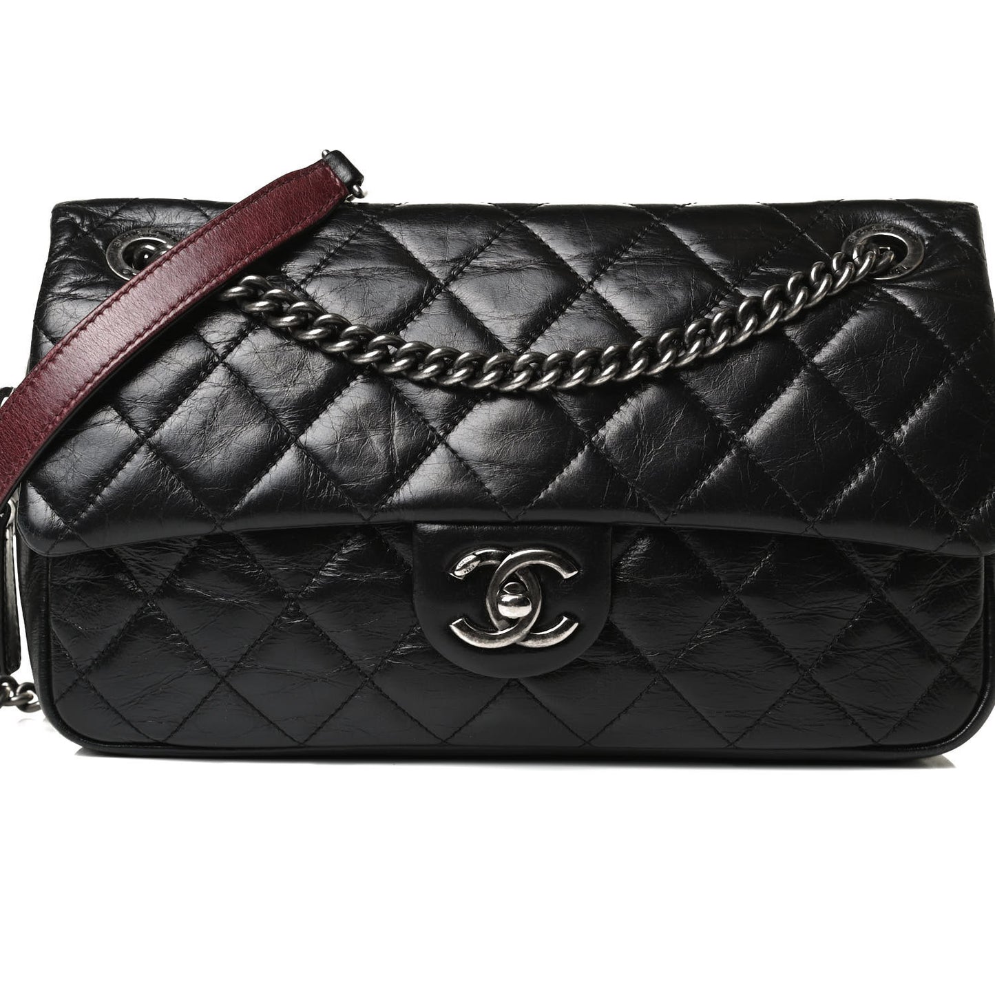 Glazed Calfskin Medium Duo Color Flap Black