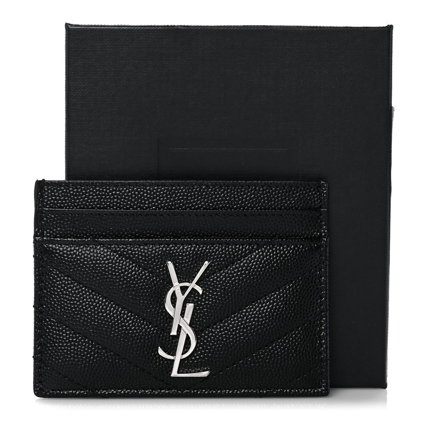 Grain De Poudre Matelasse Chevron Monogram Credit Card Case Black