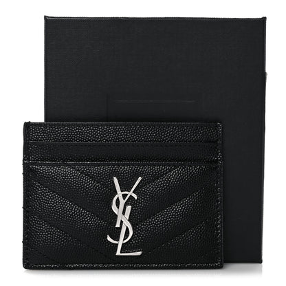 Saint Laurent Grain De Poudre Matelasse Chevron Monogram Credit Card Case Black 8 of 8
