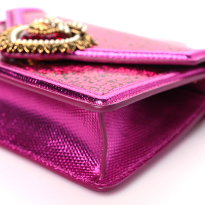 Dolce & Gabbana Glitter Metallic Lizard Small Devotion Top Handle Bag Fuchsia 9 of 10