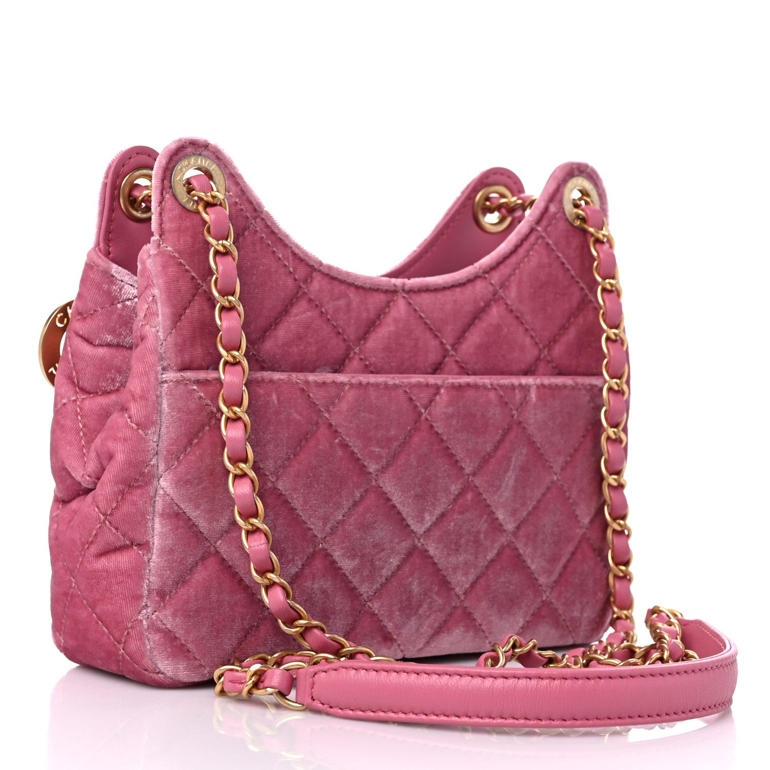 Chanel Velvet Quilted Small Wavy CC Hobo Pink 3 of 9