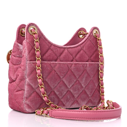 Chanel Velvet Quilted Small Wavy CC Hobo Pink 3 of 9