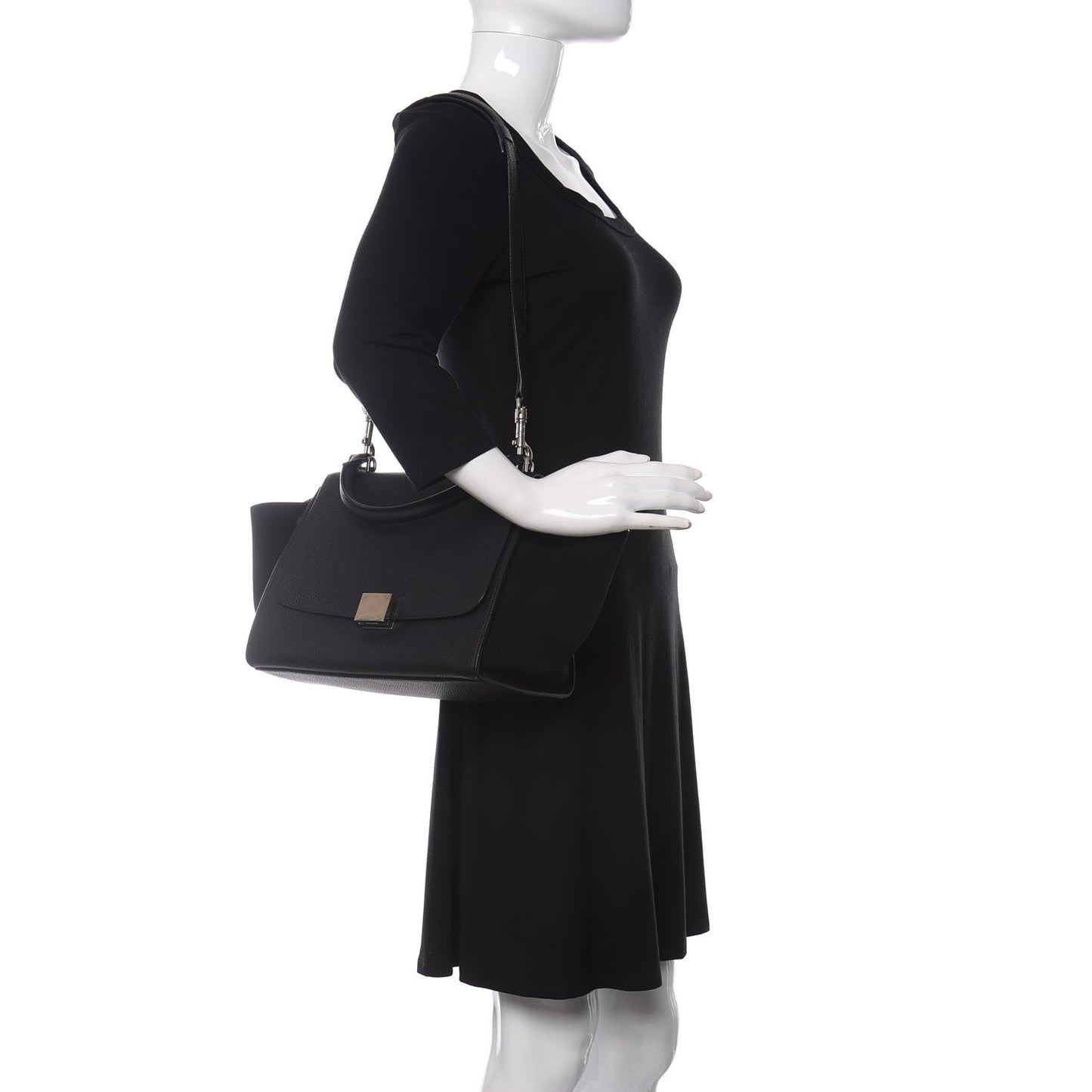 Drummed Calfskin Suede Small Trapeze Black