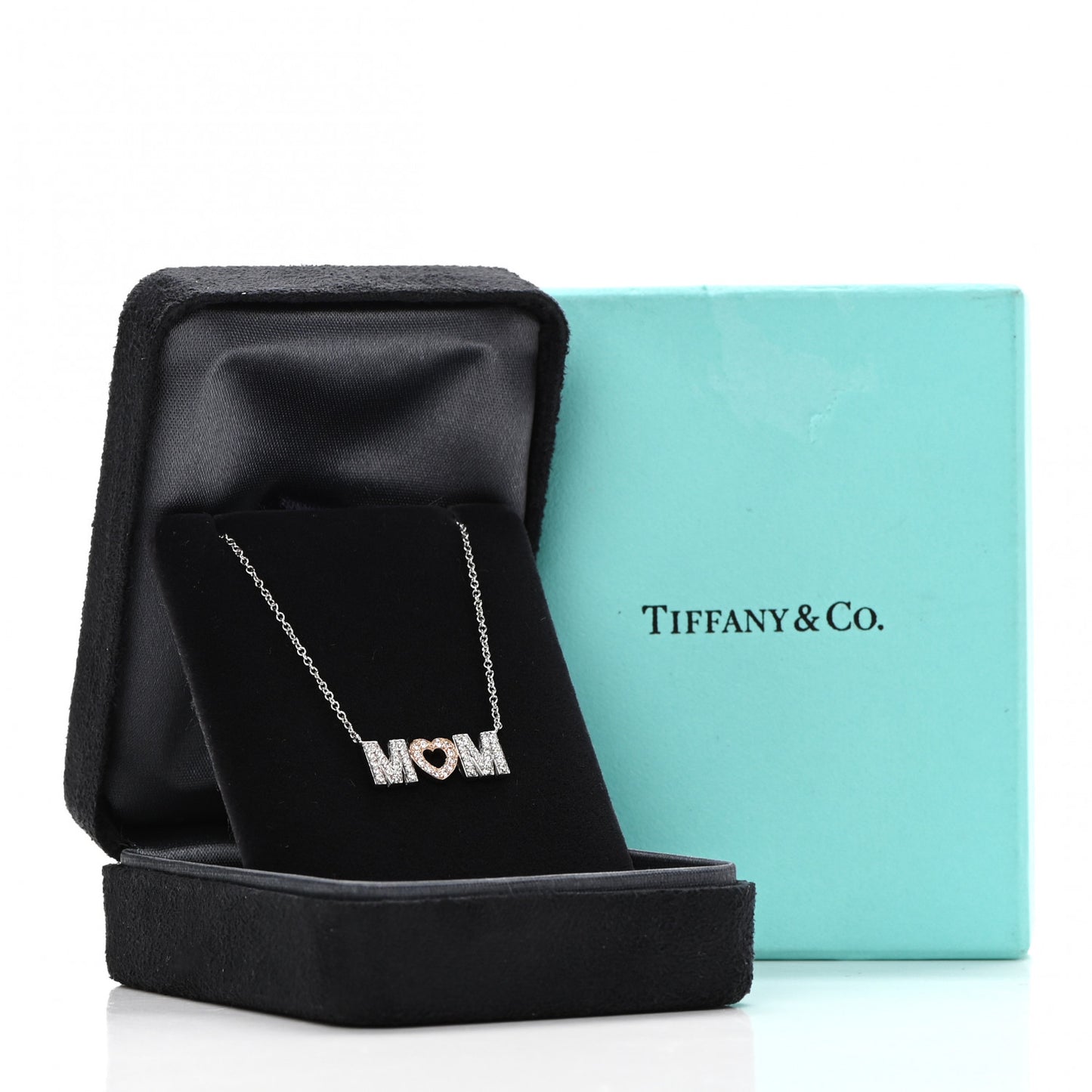 18K White Rose Gold Diamond MOM Pendant Necklace