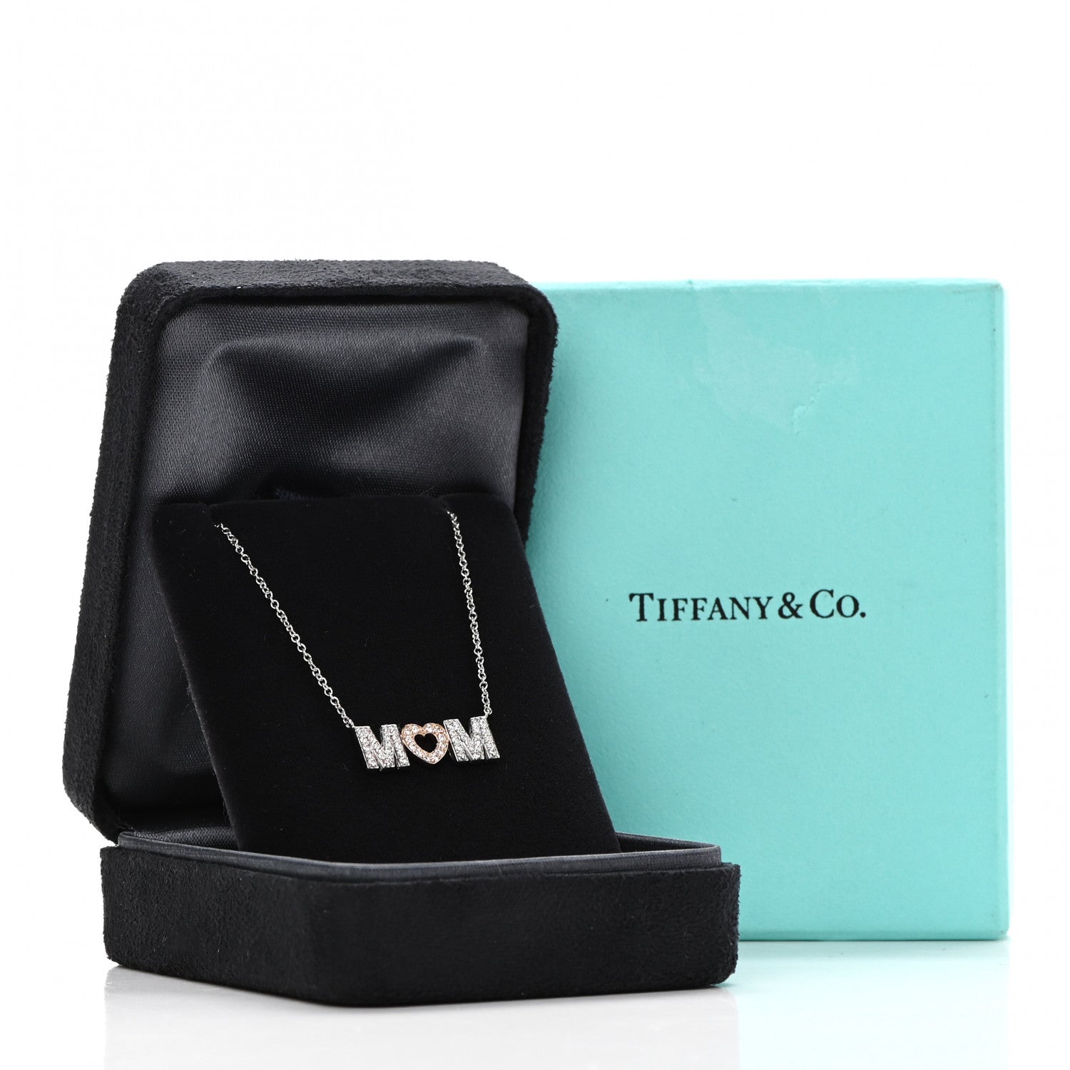 Tiffany 18K White Rose Gold Diamond MOM Pendant Necklace 6 of 6