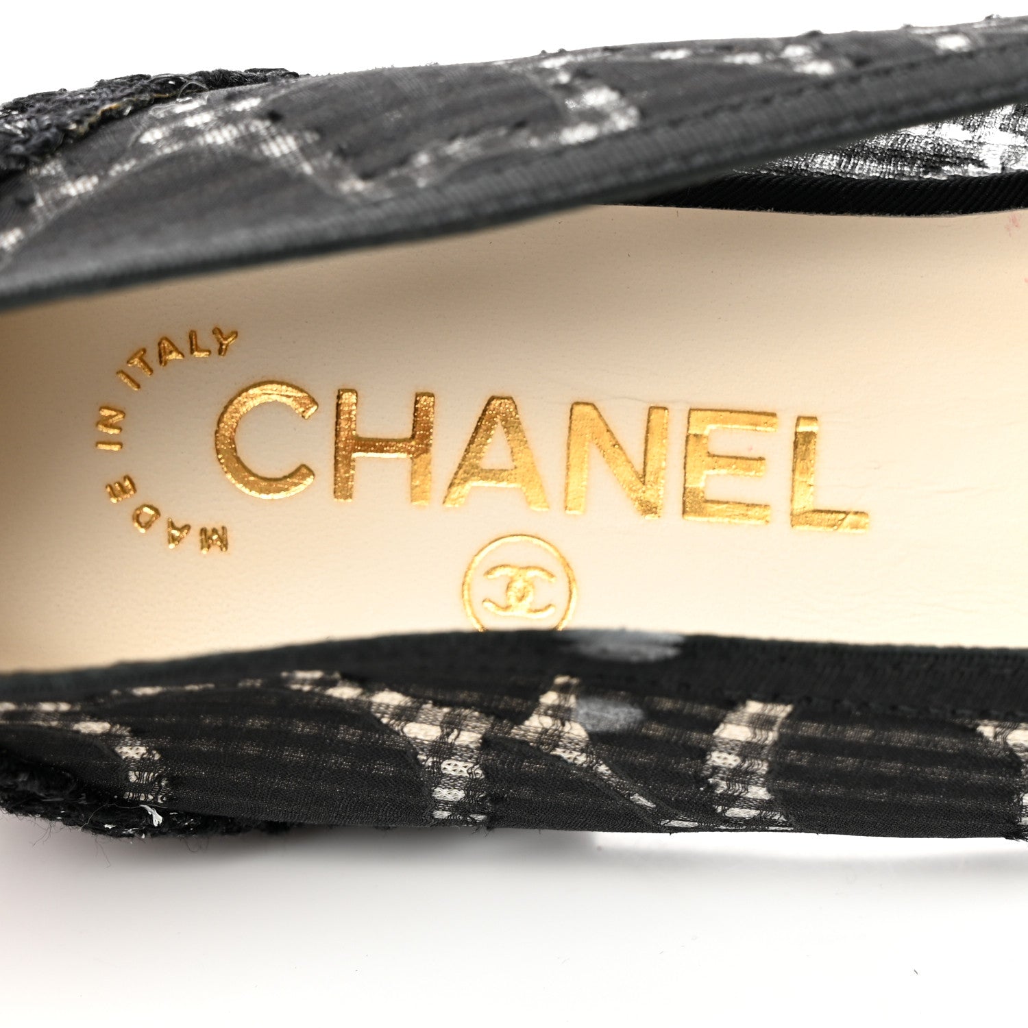 Chanel Tweed Lambskin CC Cap Toe Ballerina Flats 37 Black 7 of 10