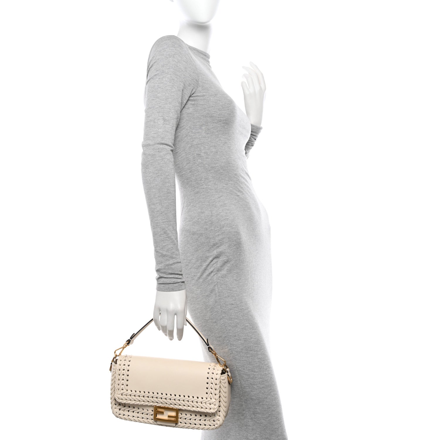 Fendi Vitello King Ceylon Woven Baguette White Ice 2 of 11