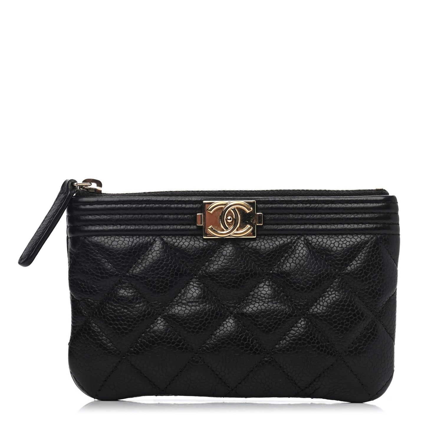 Caviar Quilted Zipped Boy Pouch Black