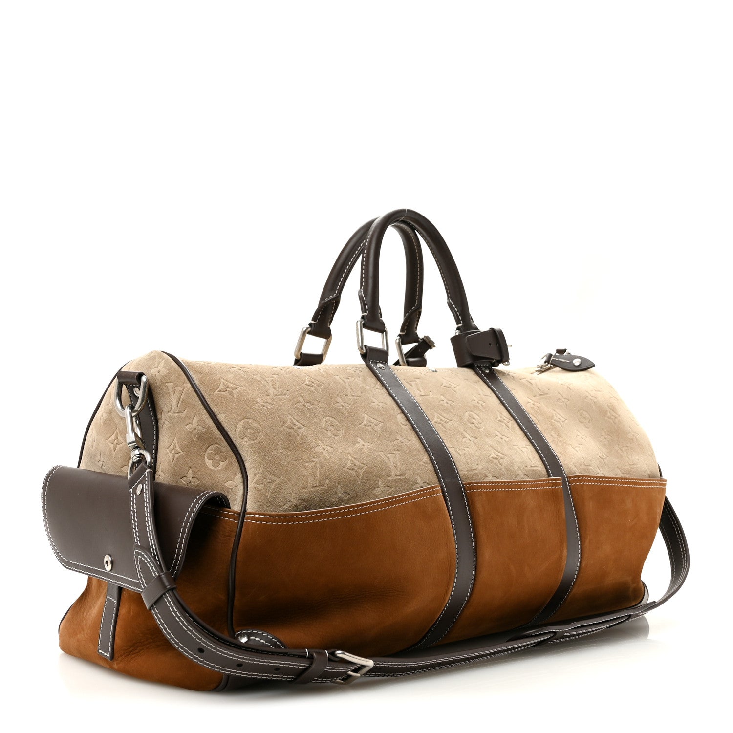 Louis Vuitton X NIGO Suede Monogram Keepall Bandouliere 50 Tan 2 of 12