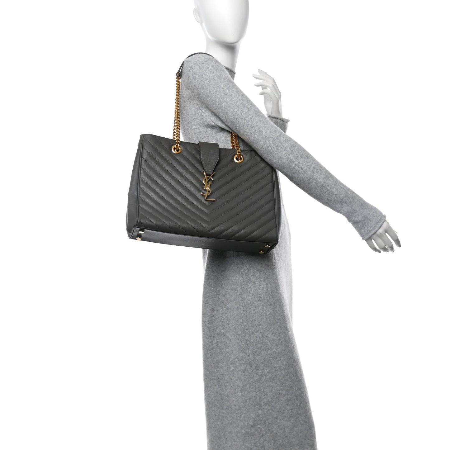 Grain De Poudre Matelasse Chevron Monogram Shopping Bag Fog