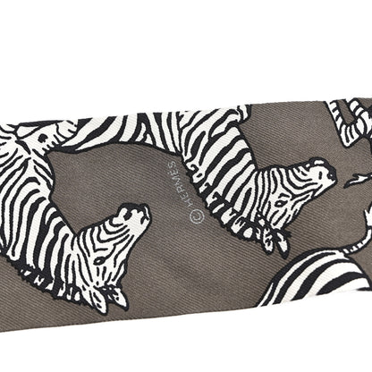 Hermes Silk Les Zebres Twilly Gris Taupe Black White 4 of 4