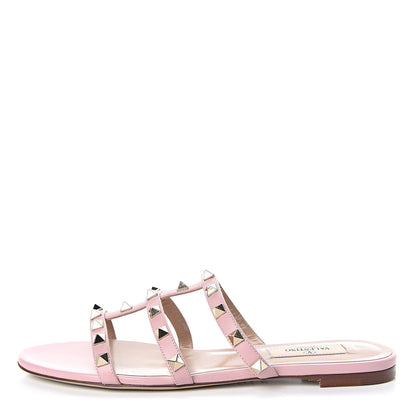 Valentino Garavani Nappa Rockstud Caged Flat Slide Sandals 37.5 Water Rose 1 of 7