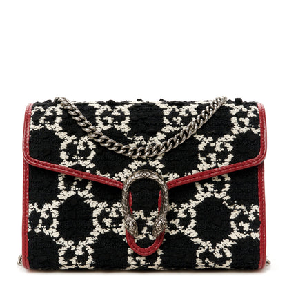 Gucci Tweed GG Monogram Mini Dionysus Chain Wallet Black White Romantic Cherry 1 of 10