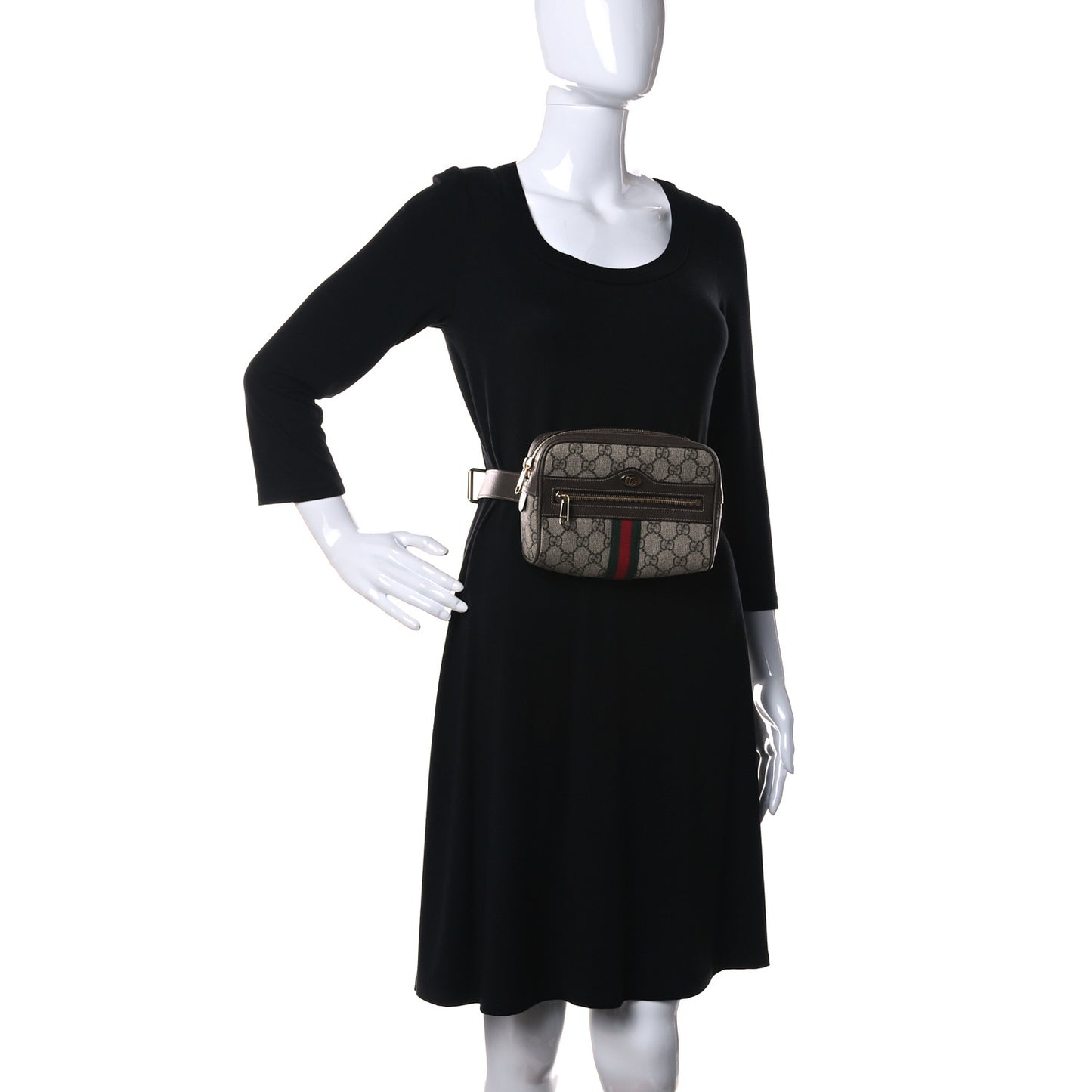GG Supreme Monogram Web Small Ophidia Belt Bag 85 34 Dark Brown