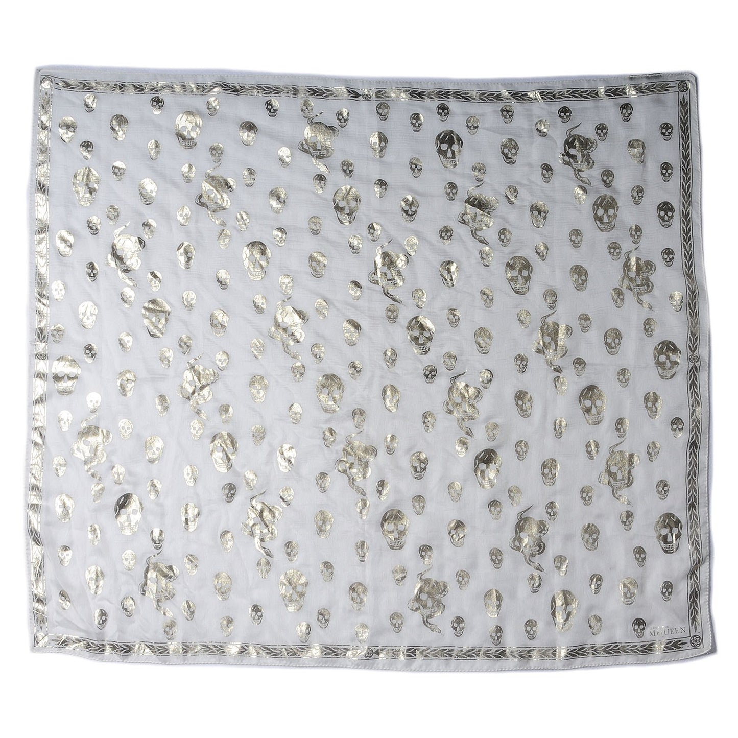 Silk Chiffon Skull Snake Scarf White Silver
